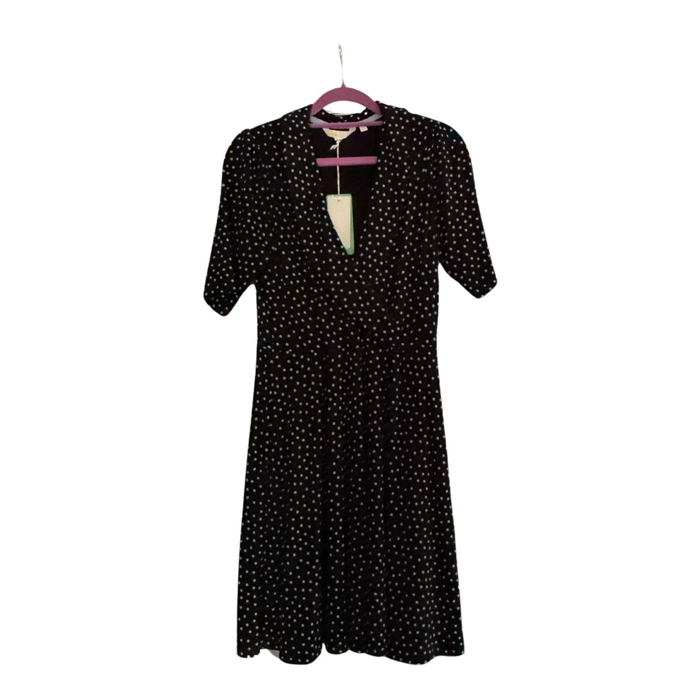 NWT BODEN Collared Wrap Mini Dress Jersey Knit Size 6R in Navy with lt blue dots
